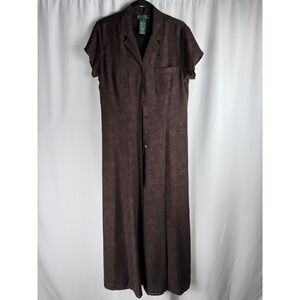 Lauren Ralph Lauren Vintage 90s‎ Silk Maxi Dress Floral Button Front Brown 12